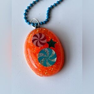 Resin Orange Glitter Pendant Necklace